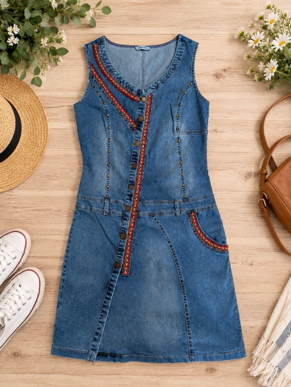 Angelsneverdie Blue Denim Button-Front Women's Jeans Dress